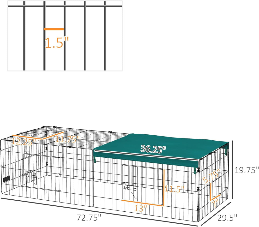 AEGFKD73" L Metal Chicken Playpen, Small Animal Cage, Chicken Coop, Pet Yard Fence for Rabbits, Chinchillas with Roof for Indoor & Outdoor, 20" H, Green