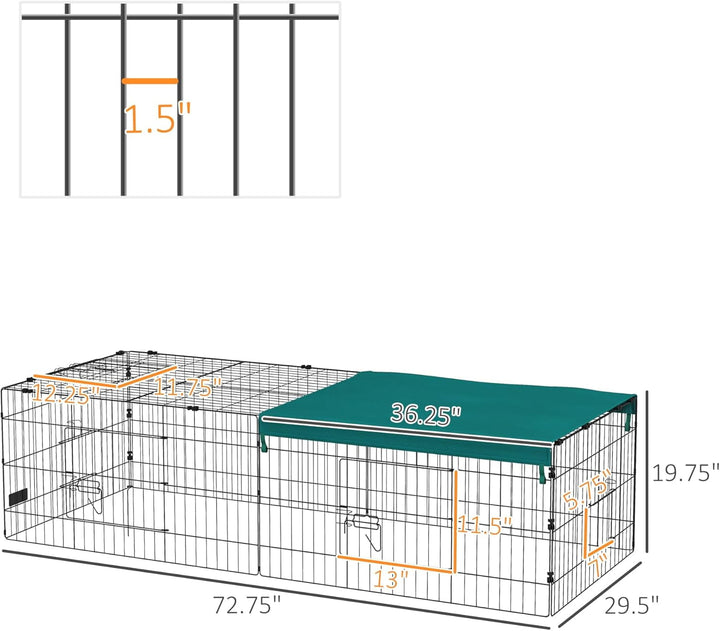 AEGFKD73" L Metal Chicken Playpen, Small Animal Cage, Chicken Coop, Pet Yard Fence for Rabbits, Chinchillas with Roof for Indoor & Outdoor, 20" H, Green