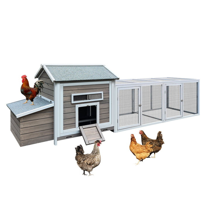 Coowa 118" Wooden Outdoor Chicken Coop Hen House Poultry Cage with Free - range Doors & Nesting Box