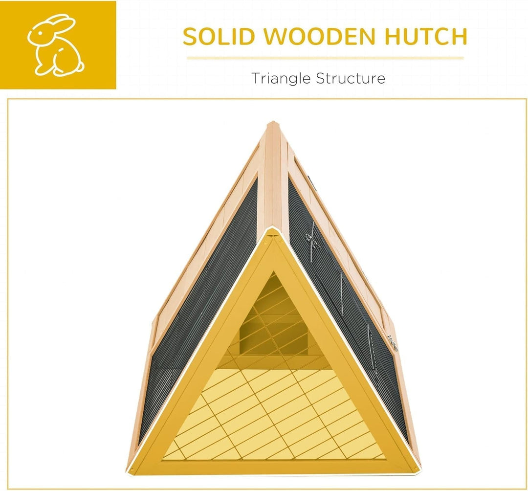 46" x 24" Wooden A-Frame Outdoor Rabbit Cage Small Animal Hutch with Outside Run & Ventilating Wire, Yellow