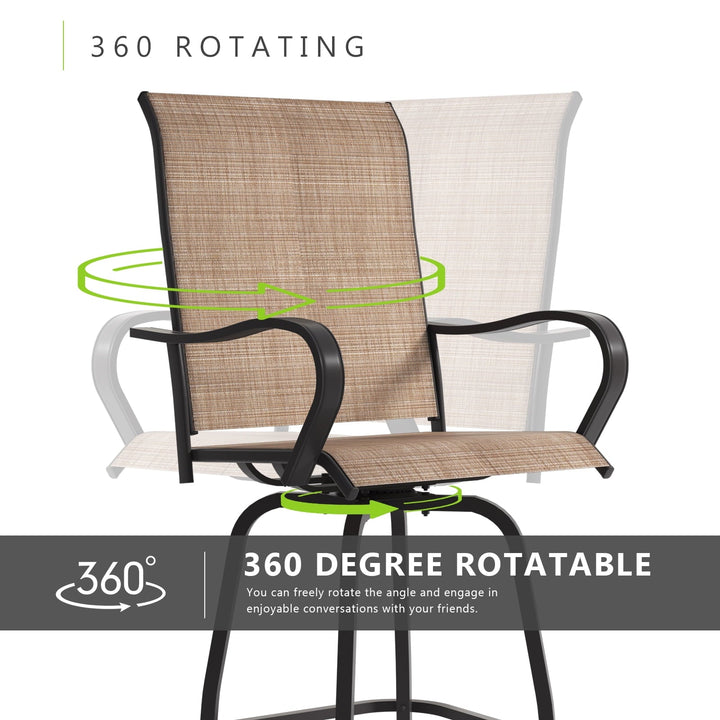 BaPiPro Outdoor Swivel Bar Stools Set of 2, Premium Patio Bar Stools, Textilene Bar Height Patio Chairs, Tall Patio Chairs for Yard, Garden, Balcony