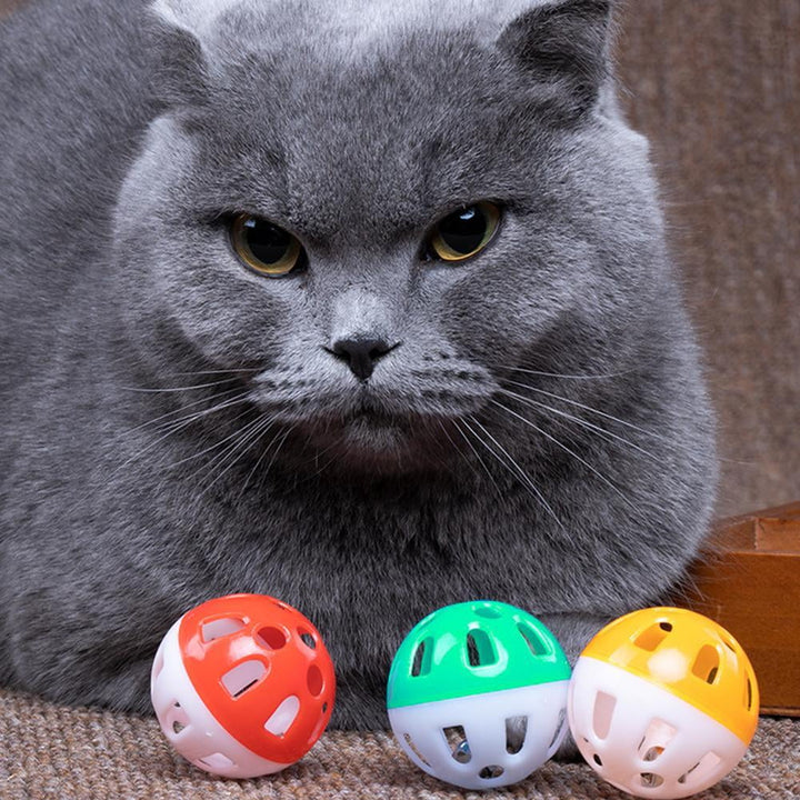 7Counts Plastic Ball Cat Toys Lattice Balls with Bell Jingle Kitten Toy