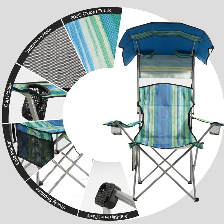 BalanceFrom Folding Camp Chair，Portable Outdoor Chair，with Shade & Cup Holder，for Camping, Beach, Fishing, and Sports Events