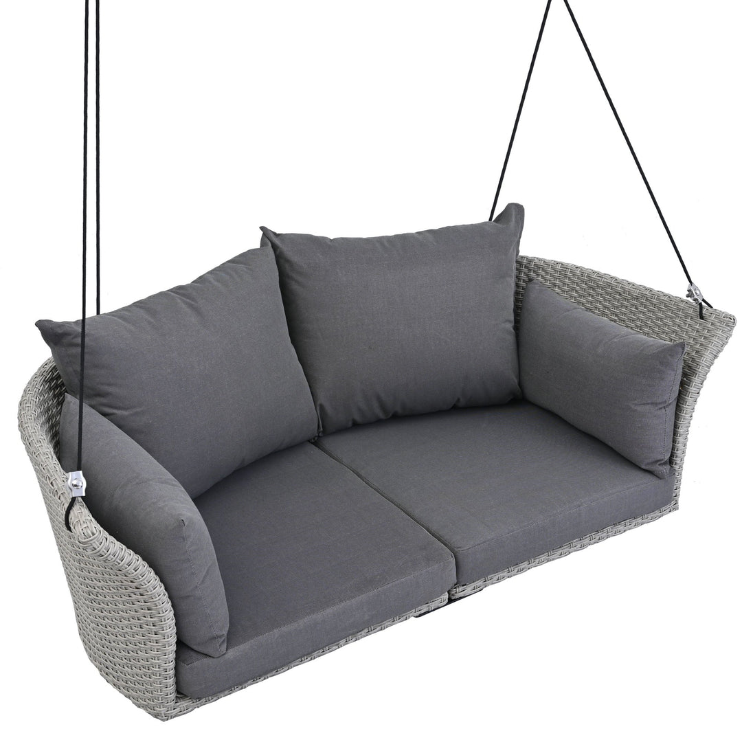 Euroco 51.9" Hanging Woven Swing Chair with Thick Cushion and Adjustable Rope, Waterproof & All-Weather Patio Hammock Chair for Porch, Balcony,