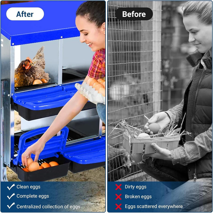 Galvanized Steel Chicken Nesting Box w/ Roll-Away Tray, 6/8/10 Hole Options, Wall/Stand Mount