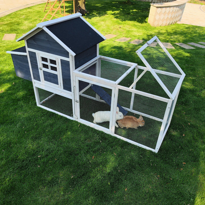 Outdoor Chicken Coop With Run Chicken Runs For Yard w/ Egg Box & Cover Wooden Hen House Rabbit Hutch w/ Tray, Gray