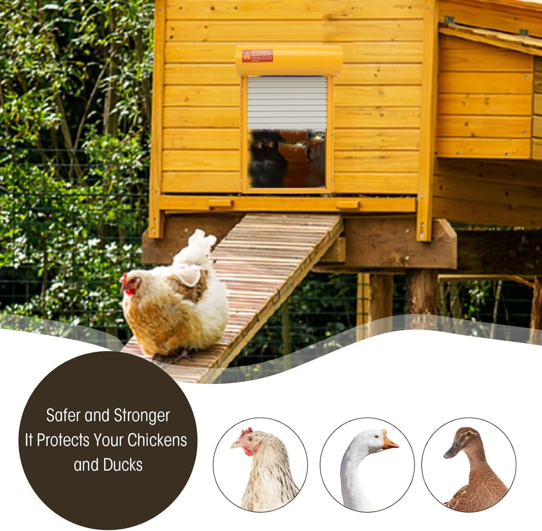 Automatic Chicken Coop Door Solar for Duck Goose Farm, Roller Shutter  Metal Chicken, Duck, Goose Coops Cages (Yellow)