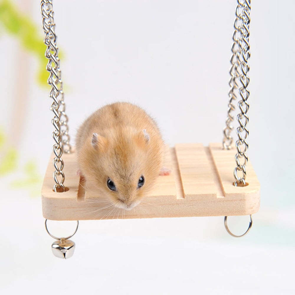 GARENAS Pet Hamster Mouse Wood Swing Hammock Play Toys Small Animal Cage Hanging Seesaw(Beige)