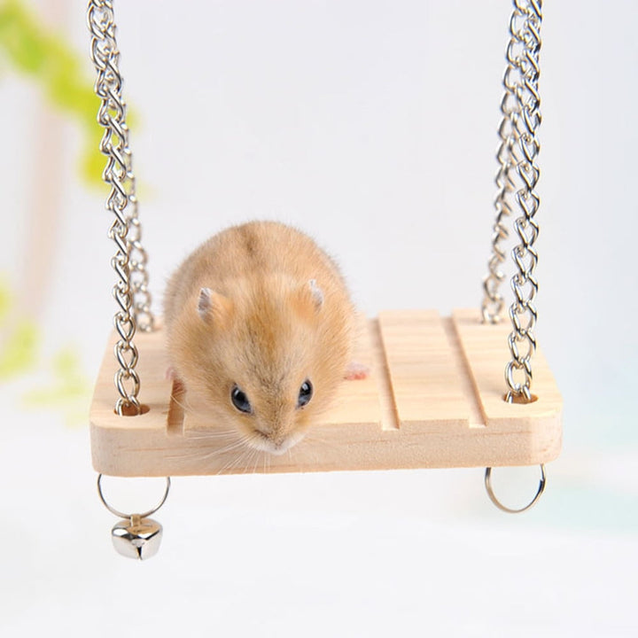 GARENAS Pet Hamster Mouse Wood Swing Hammock Play Toys Small Animal Cage Hanging Seesaw(Beige)