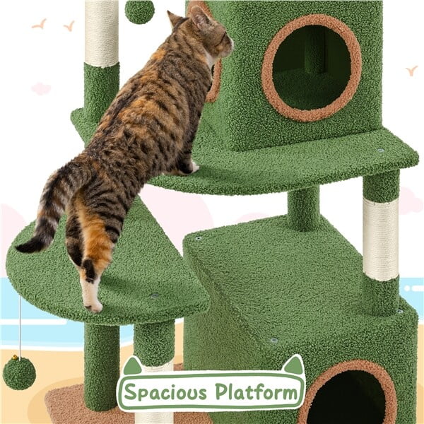 Cat Tree Tower with Palm Leaf Fluffy Balls Scratching Posts Cat Furniture 59inch