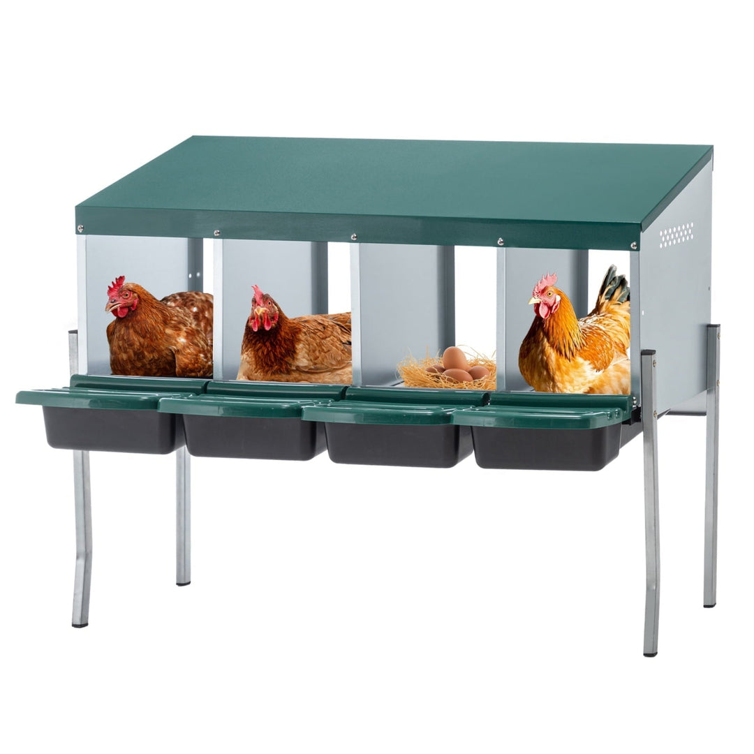 4-Hole Chicken Nesting Box with Legs & Cover - Galvanized Steel Rollaway Egg Collector for Hens