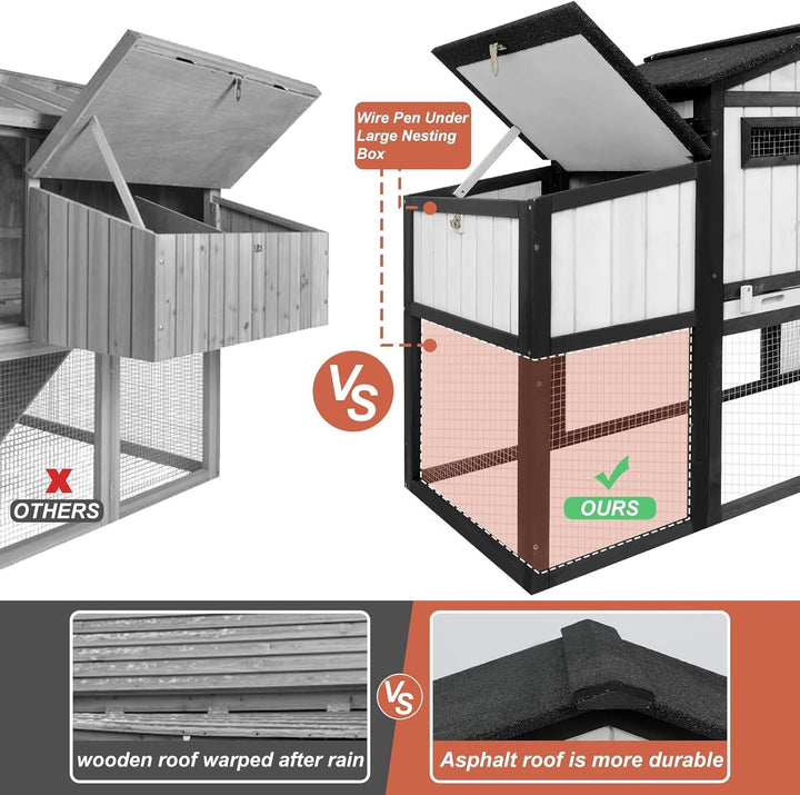 65.3"L Chicken Coop and Run, Expandable Wooden Hen House for 1-2 Chickens, 2 Story Poultry Cage with Nesting Box, Pull-Out Tray, Perches Indoor/Outdoor Pet Hutch Backyard Use, Combinable, Black