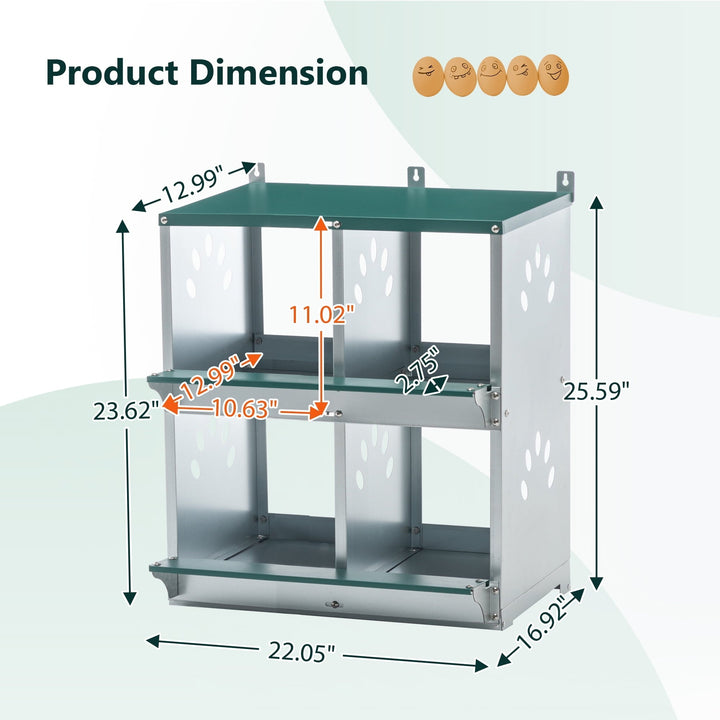 JXXRZ 4-Compartment Metal Chicken Nesting Box - Galvanized Steel Wall-Mounted Rust-Resistant Egg-Laying Hen Coop
