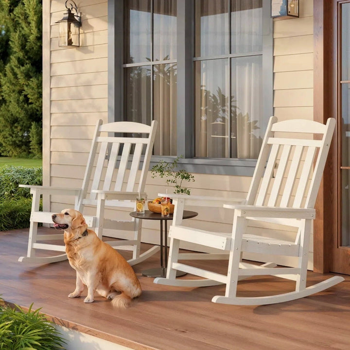 Outdoor Rocking Chair Set of 2, Lofka Patio Rocking Chair with Waterproof, | Porch Rocker | Oversized Rockers | 32" High Back | 380lbs, White