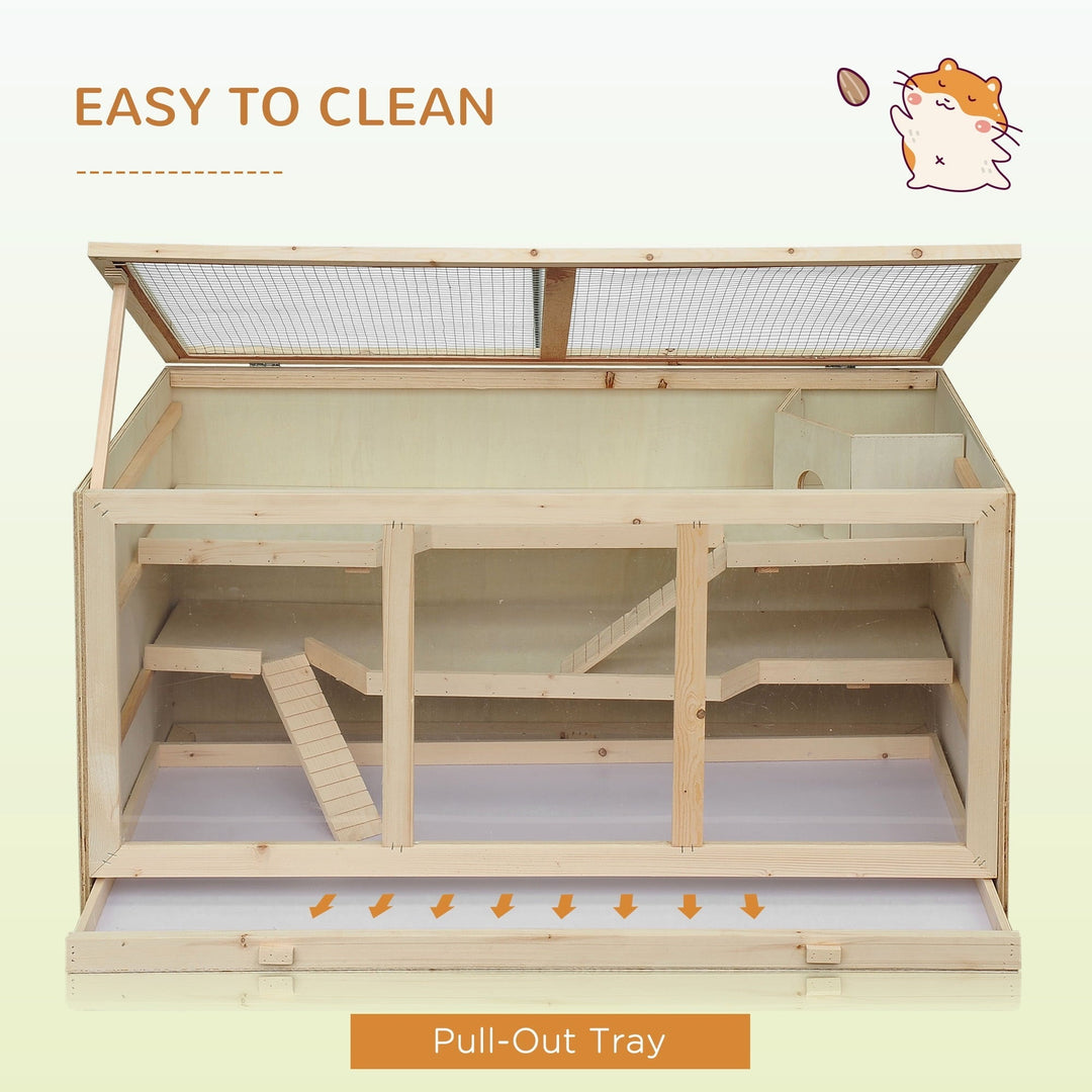CoSoTower Extra Large Wooden Hamster Cage, Gerbil Cage, and Other Small Animal Habitat, Hamster Habitat with Opening Roof, Hut, Ramps, Natural