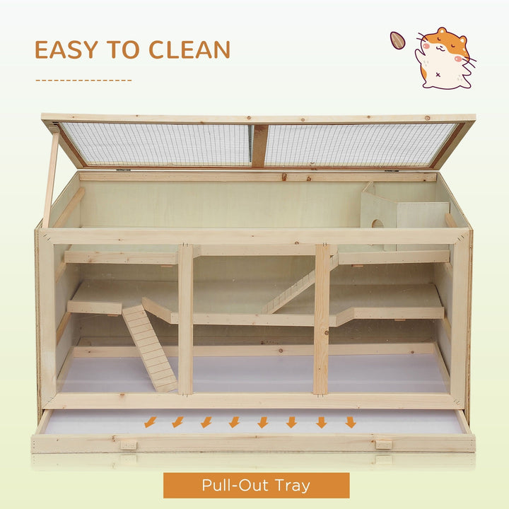 CoSoTower Extra Large Wooden Hamster Cage, Gerbil Cage, and Other Small Animal Habitat, Hamster Habitat with Opening Roof, Hut, Ramps, Natural