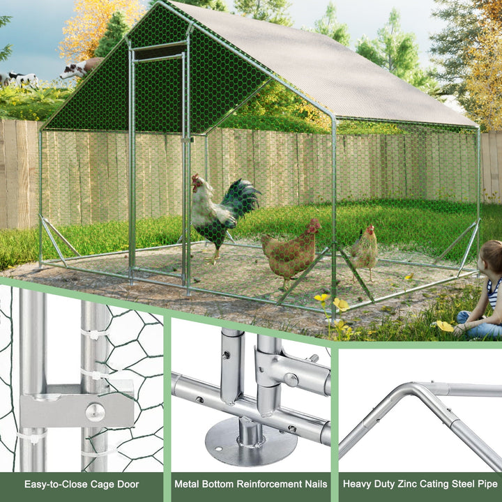 Coowa Large Metal Chicken Coop, Walk-in Chicken Run with Galvanized Wire, Waterproof UV Cover, Hen Pen Cage for Rabbits, Ducks, Poultry, 10' L x 6.6' W x 6.56' H
