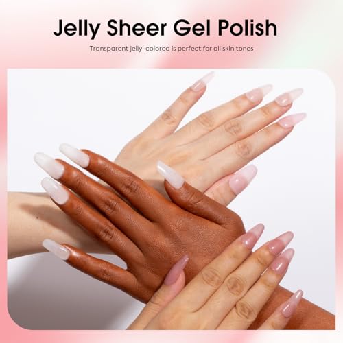 CANNI 6 Colors 9 Ml Sheer Jelly Pink Gel Nail Polish Set- Neutral Transparent Pink Colors Gel Polish Kit, Soak Off LED Nail Gel Manicure Kit DIY at Home Salon Gifts