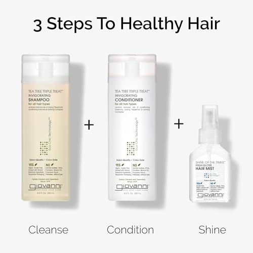GIOVANNI Tea Tree Triple Treat Invigorating Shampoo - Cooling Peppermint, Eucalyptus & Rosemary, Helps Strengthen & Rejuvenate Hair & Scalp, Salon Quality, Paraben Free - 8.5 oz (1 Pack)
