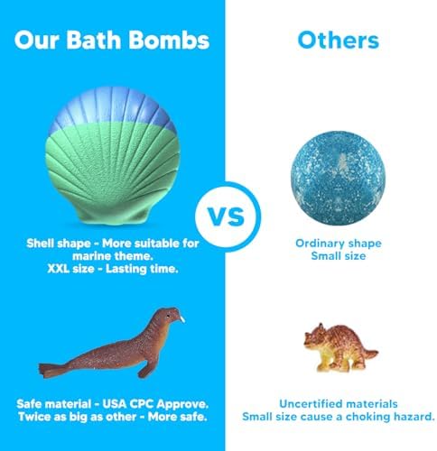 Kids Bath Bombs with Surprise Toys Inside, 12 Pack Shell Organic Bath Bombs for Kids with Ocean Sea Animals for Girls Boys Toddlers, Marine Shark Bath Bomb Gift for Easter Birthday Bubble Bath