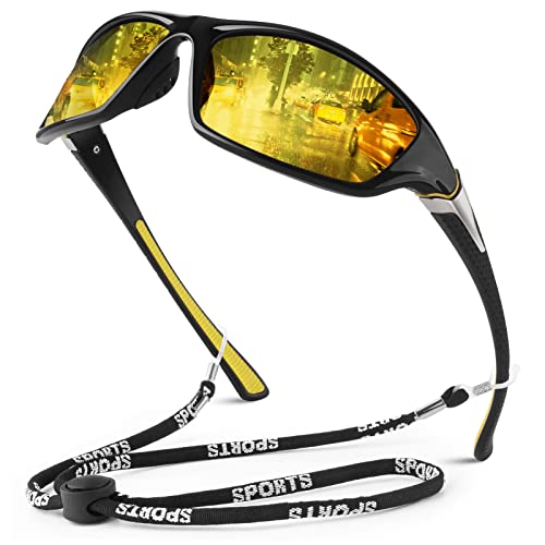 WEAROYO Night Vision Driving Glasses for Men Women,Sports Style Wrap Around Anti Glare with Polarized Yellow Lens