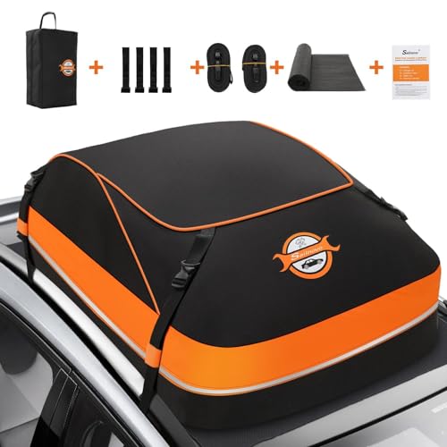 Sailnovo Rooftop Cargo Carrier & Car Roof Cargo Bag– Waterproof 15 Cubic Feet Heavy Duty Roof Rack Cargo Carrier Bag- Fits Cars with/Without Rack, Includes Anti-Slip Mat, 4 Door Hooks