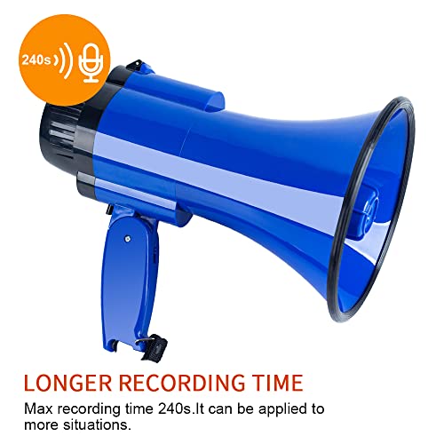 30 Watt Power Portable Megaphone Bullhorn Speaker Voice, Siren/Alarm and 240S Recording with Volume Control and Strap (Blue)
