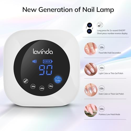 Lavinda UV LED Nail Lamp, Cordless Nail Lamp 54W Rechargeable Nail Dryer Gel Polish Light with Large LCD Display, Professional Gel Curing Lamp with 4 Timer Setting Auto Sensor for Salon and Home