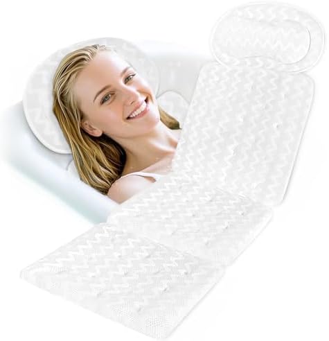 Bath Pillow Bathtub Pillow Washable Full Body Bath Pillows for Tub Neck and Back Support Spa Bath Cushion Tub Pillow Headrest with Comfort 4D Air Mesh and 10 Powerful Suction Cups for Women Relaxing
