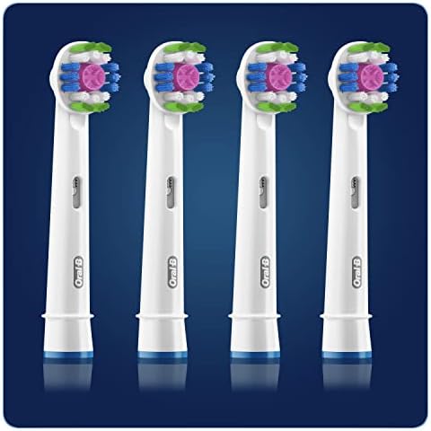 Oral-B 3D White Electric Toothbrush Head with CleanMaximiser Technology, Angled Bristles for Deeper Plaque Removal, Pack of 4, White