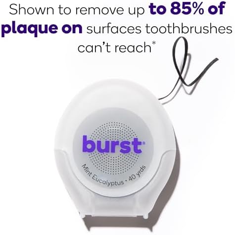 BURST Expanding Dental Floss (Mint Eucalyptus/80 Yards) | Stain Absorbing & Woven with Xylitol Coating to Fight Cavities | Vegan | Paraben Free