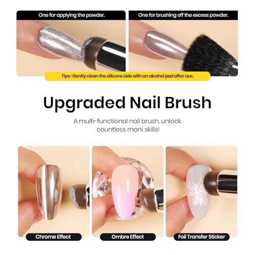 Beetles 6 Colors Chrome Nail Powder Aurora Pearl Kit with Base Top Coat Color Gel Polish-Iridescent Glazed Donut Chrome Nail Powder Metallic Mirror Effect Mermaid Glitter Kit for Nail Art Design