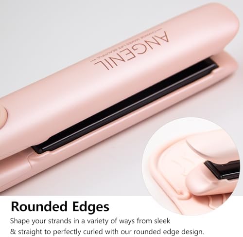 ANGENIL Flat Iron Hair Straightener and Curler 2 in 1, Titanium Dual Voltage Pink Hair Straightener, Anti-Scald Silicone Ionic Flat Iron with Heat Resistant Silicone Mat and Facial Cleansing Brushes