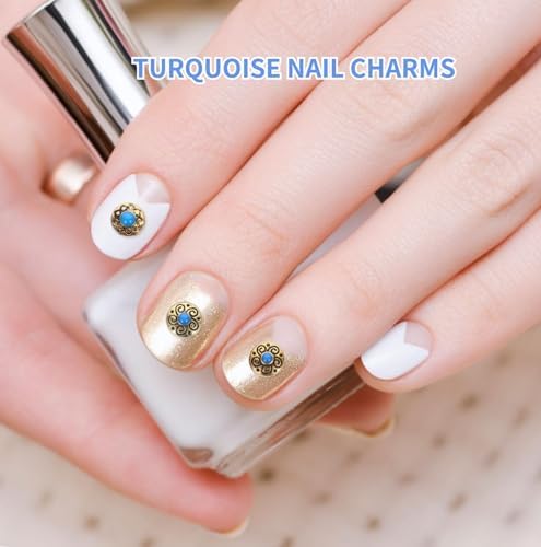 Turquoise Totem Flower Nail Charms - DIY Retro Western Nail Art Decorations 50pcs