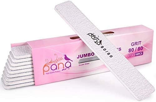 PANA Jumbo Double-Sided Emery Nail File for Manicure, Pedicure, Natural, and Acrylic Nails - Zebra (Grit 80/80) - 50 Piece Pack