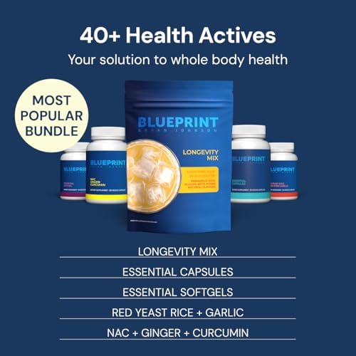 Blueprint Bryan Johnson Longevity Mix - Muscle Builder & Recovery Supplement - Promotes Focus and Balanced Mood - Creatine, L-Theanine- Vegan, Keto Friendly (30 Servings (Pack of 1), Pineapple Yuzu)