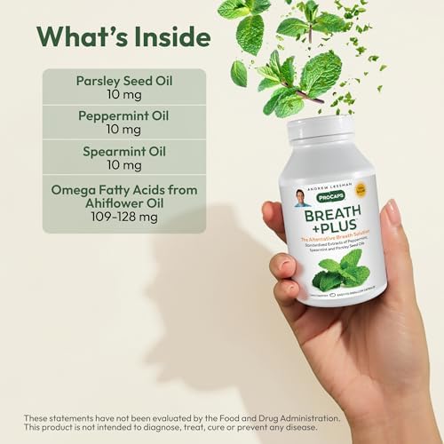ANDREW LESSMAN Breath Plus 60 Softgels - Natural Breath Freshener, Helps Eliminate Odors from Food, Smoking, Morning Breath from The Inside Out. Peppermint, Spearmint. Easy to Swallow Softgels