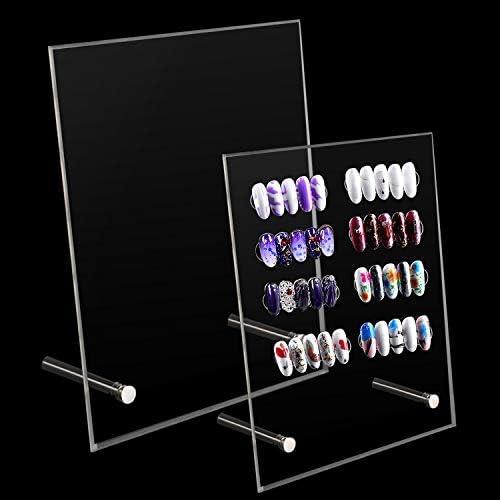 Noverlife 2PCS Transparent Nail Art Display Board, Acrylic False Nail Tips Sample Display, Display Polish Board for Nail Art Design, Professional Salon Nail Color Nail Practice Board - Large & Small