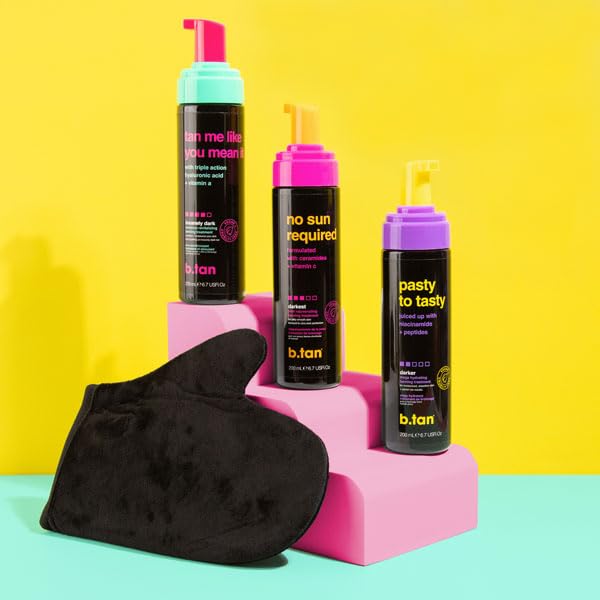 b.tan Dark Self Tanner Mousse – 1 Hour Express, Hydrating Foam for Glowy Skin