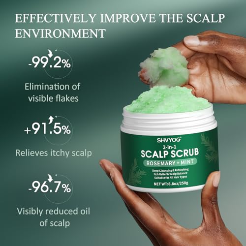 SHVYOG Scalp & Body Scrub, Rosemary Exfoliator Scrub Shampoo with Peppermint & Sea Salt, Anti-Dandruff Detox Clarifying Exfoliator for Build Up, Itchy Scalp, Oily & Dry Hair with Scalp Massager