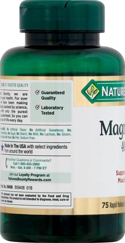 Nature's Bounty Magnesium, Whole Body Support, Supports Heart, Nerve and Bone Health. 400 mg, 75 Softgels (Pack of 2)