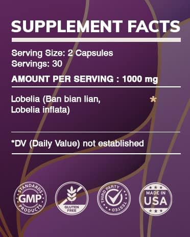 Earth's Love - Lobelia 60 Capsules, 500 mg, Responsibly farmed Lobelia (Lobelia spp.) Dried Herb (60 Capsules)