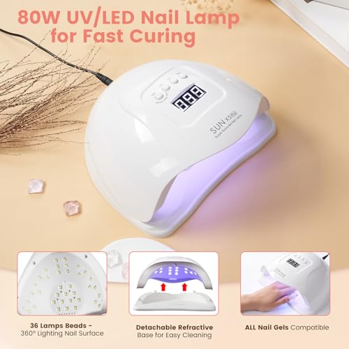 Acrylic Nail Kit with Everything: Practice Nail Hand U V Lamp Acrylic Nail Liquid Set with Drill Starter Nail Set Gifts for Beginners Home Salon