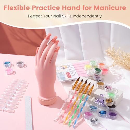 Acrylic Nail Kit with Everything: Practice Nail Hand U V Lamp Acrylic Nail Liquid Set with Drill Starter Nail Set Gifts for Beginners Home Salon