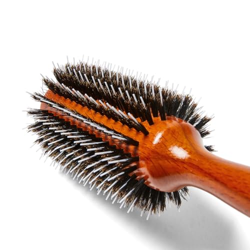 Ion Golden Wood Boar Bristle Round Brush Large, Salon Blowout, Shine & Volume