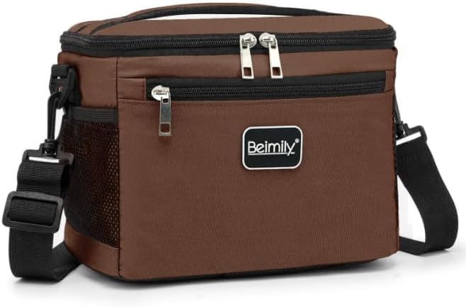 BEIMILY Lunch Bag for Women/Men,Reusable Lunch Box Small Cooler Bag Soft Sided,Leakproof Cooler Bag for Office Work Picnic Beach with Adjustable Shoulder Strap (coffee brown), 2311A