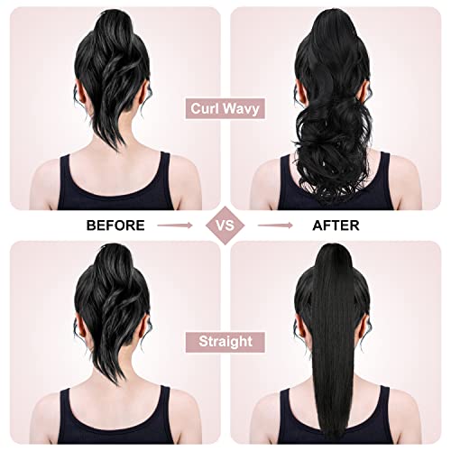 Claw Clip Ponytail Extension 18" Clip in Wavy Ponytail Hair Extensions Long Pony Tails for Women Extensions Ash Blonde Mix Light Brown Wave Hairpiece