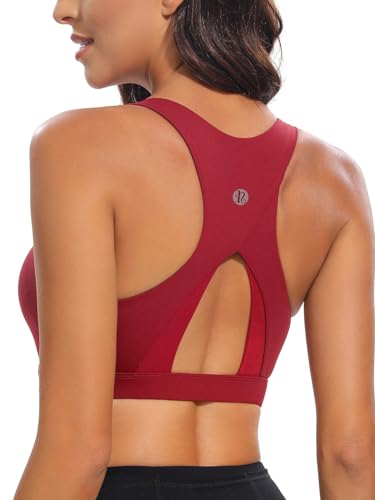 RUNNING GIRL Sports Bra for Women,High Impact Large Bust Padded Sports Bra Fitness Workout Running Yoga Tank Tops(WX2827 Winedred M)