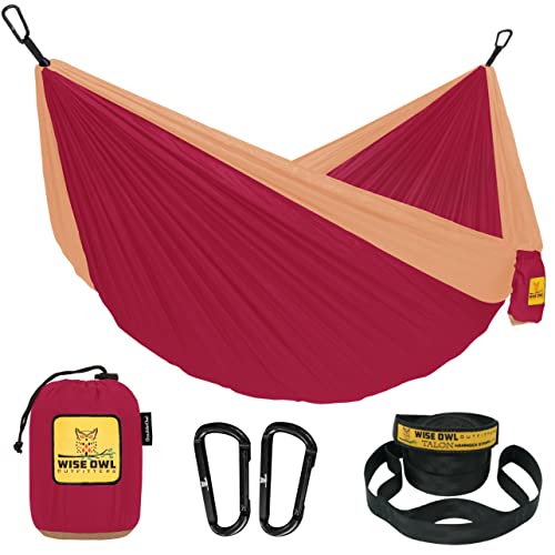 Wise Owl Outfitters Camping Hammock - Camping Essentials, Portable Hammock w/Tree Straps, Single or Double Hammock for Outside, Hiking, and Travel