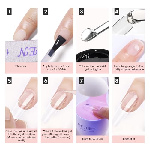 Gellen Solid Nail Glue Gel Kit - 8g Gel and 8w Mini UV Light LED Lamp for Cured Nails, Press on Glue for Acrylic Fake Tips, Salon Art DIY at Home